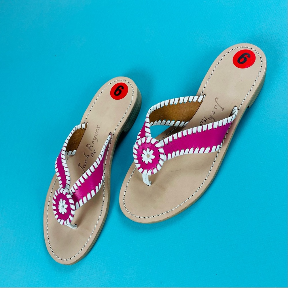 Jack Rogers RO Sandals Pink Flip Flops Whip Stitch Sz 6 NWT